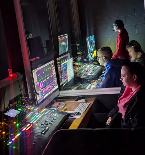Multi-operator broadcast control room during live production